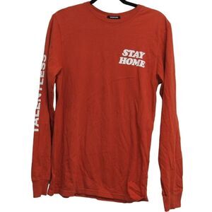 Talentless Men Small Cotton Staying Home Orange Long Sleeve Tee Shirt
